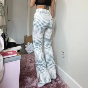Flared Leg White and Blue Dotted Pants